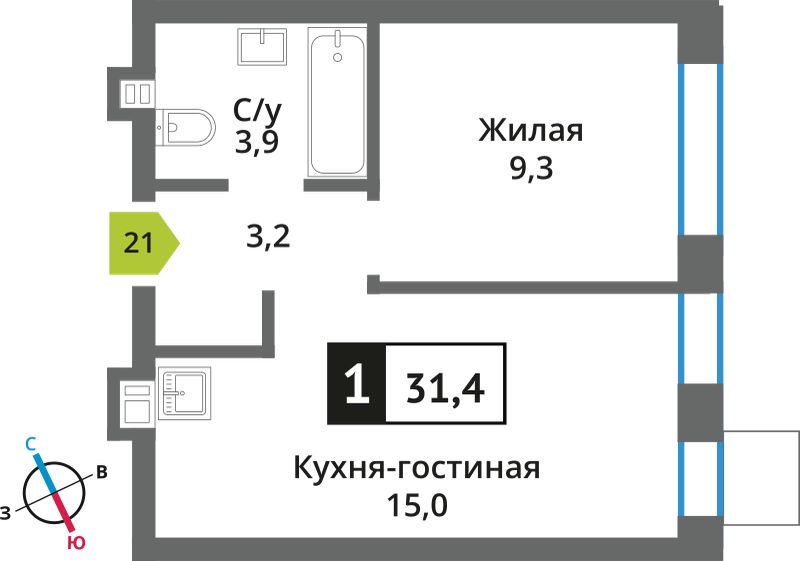 Планировка 31.4 м²