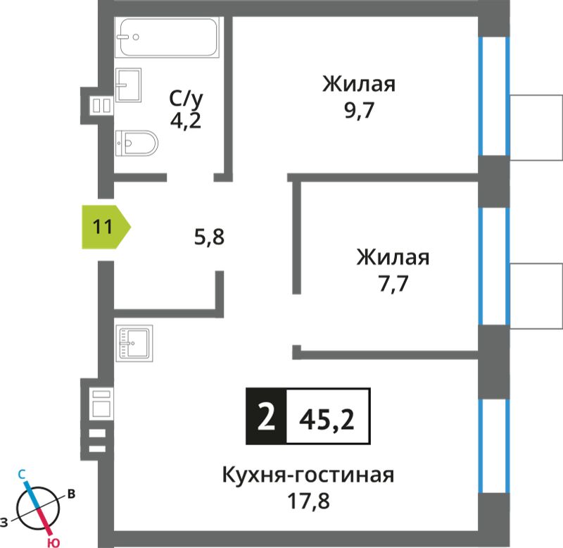Планировка 45.2 м²