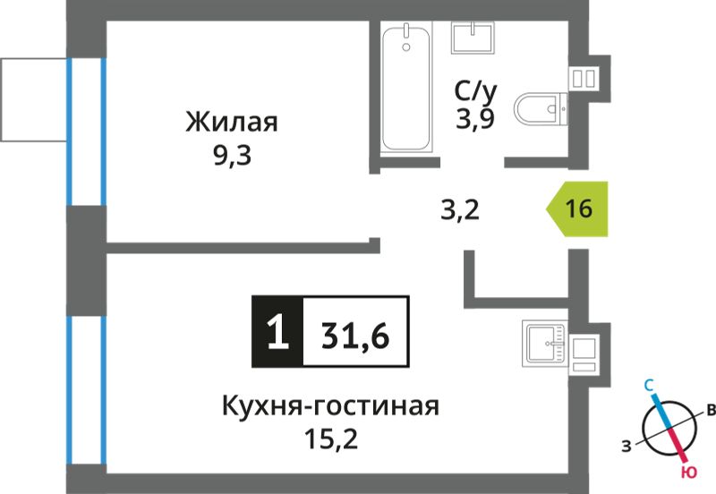 Планировка 31.6 м²