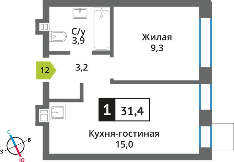 Планировка 31.4 м²