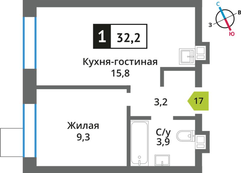 Планировка 32.2 м²