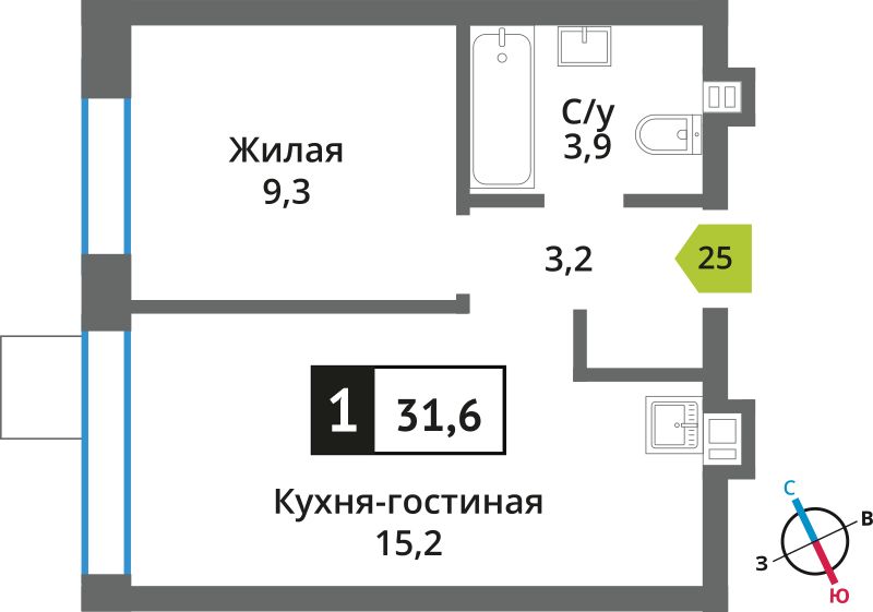Планировка 31.6 м²