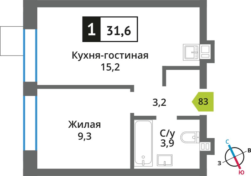 Планировка 31.6 м²