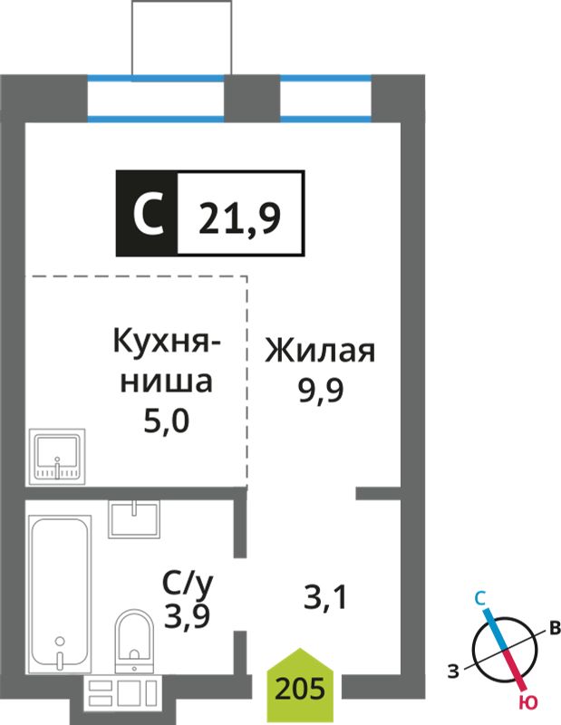 Планировка 21.9 м²