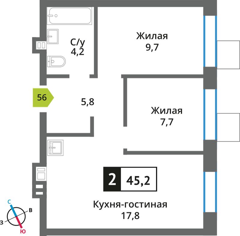 Планировка 45.2 м²