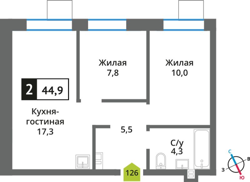Планировка 44.9 м²