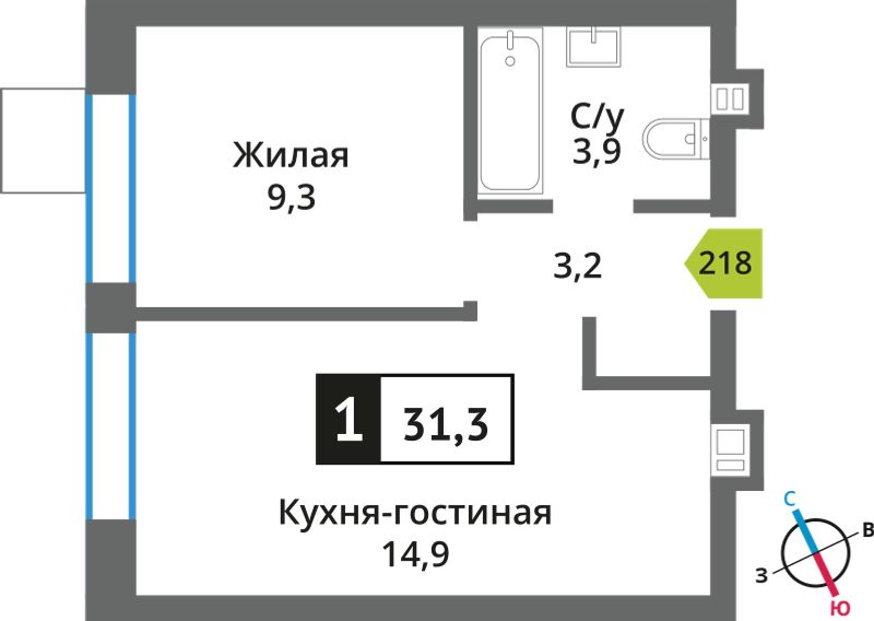 Планировка 31.3 м²