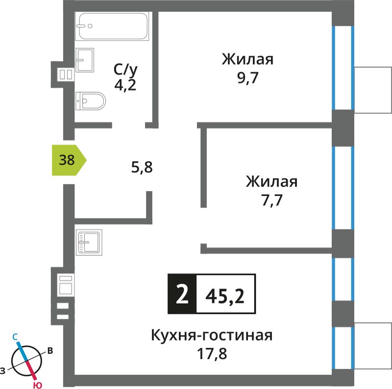Планировка 45.2 м²