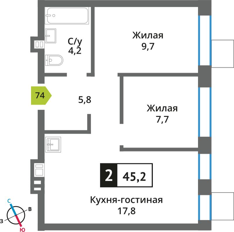 Планировка 45.2 м²
