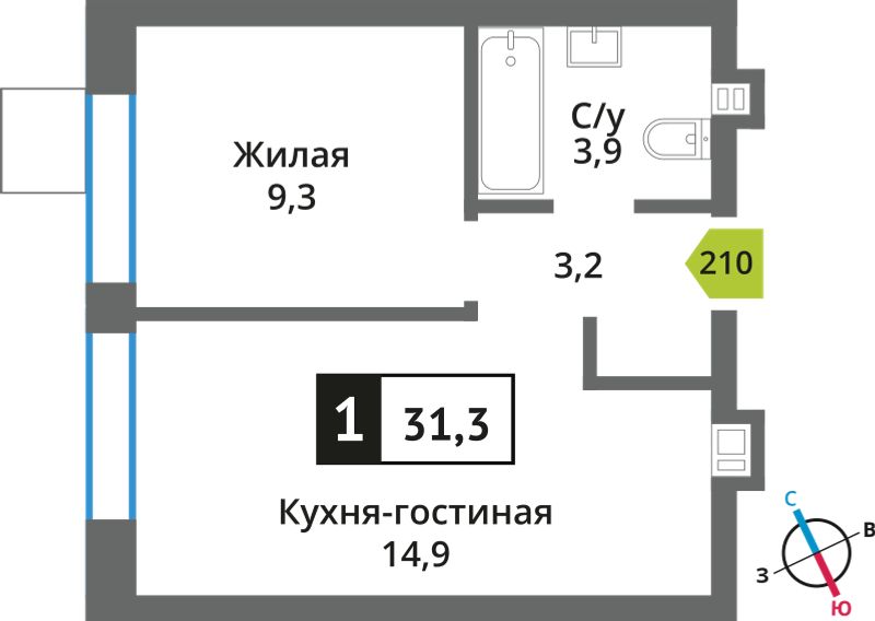 Планировка 31.3 м²