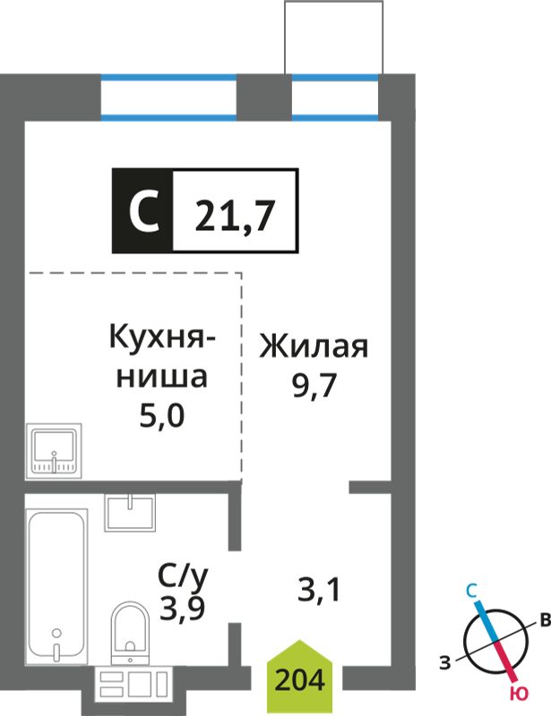 Планировка 21.7 м²