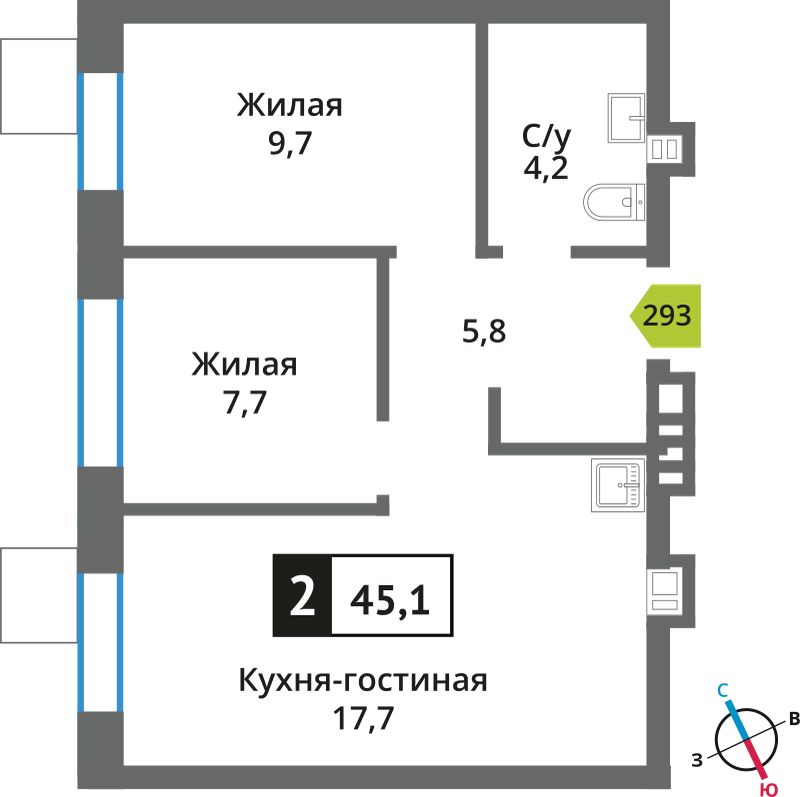 Планировка 45.1 м²