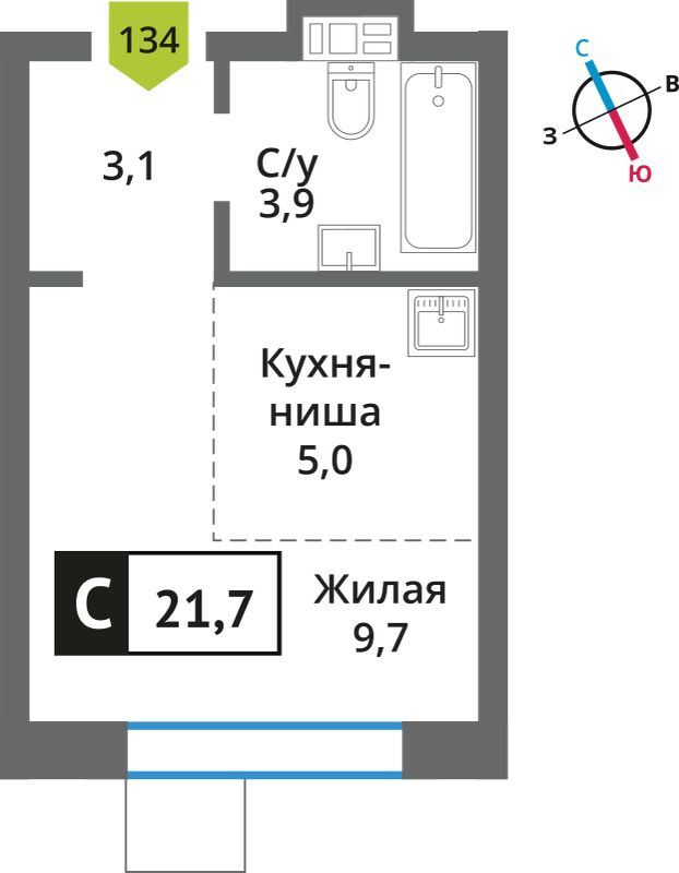 Планировка 21.7 м²