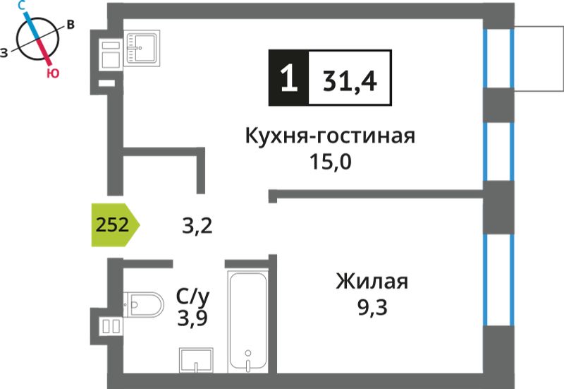 Планировка 31.4 м²