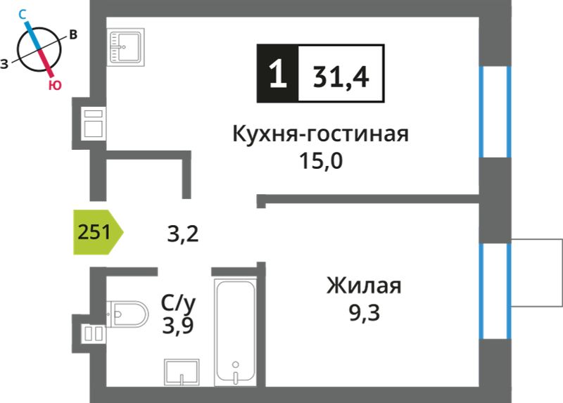 Планировка 31.4 м²
