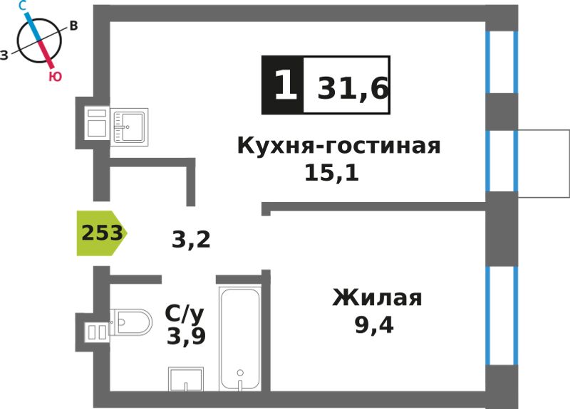 Планировка 31.6 м²