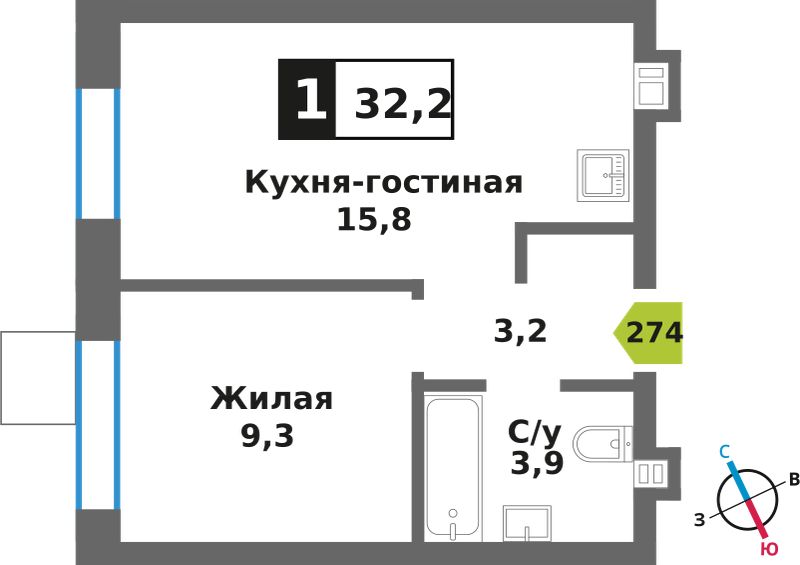 Планировка 32.2 м²