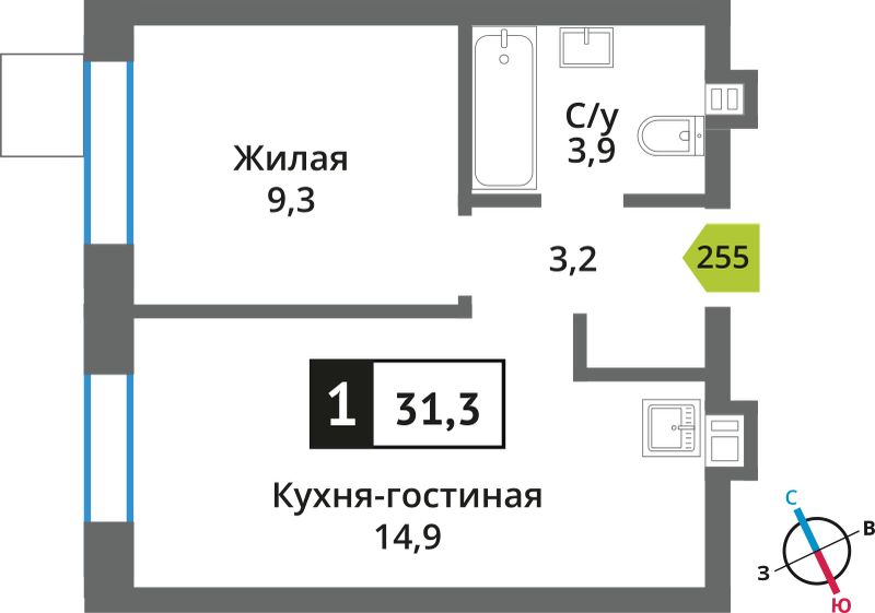 Планировка 31.3 м²