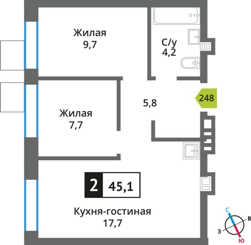 Планировка 45.1 м²