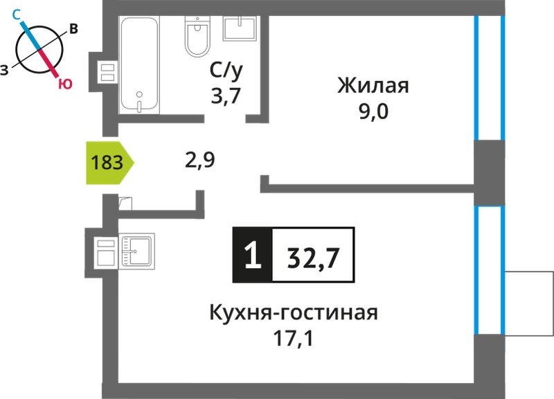 Планировка 32.7 м²