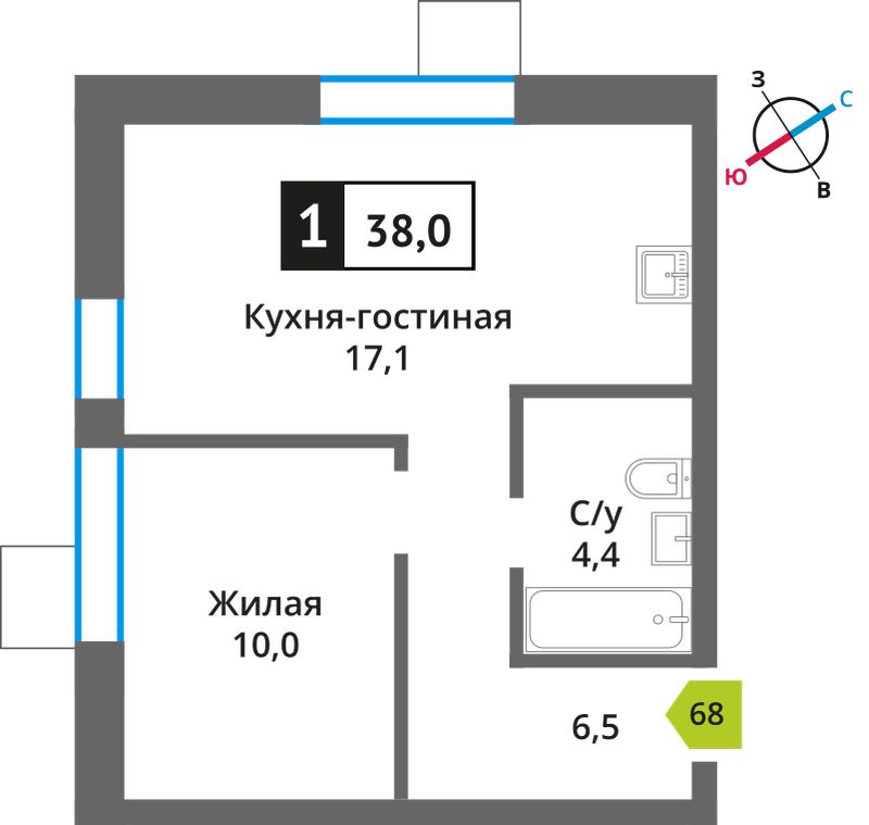Планировка 38.0 м²