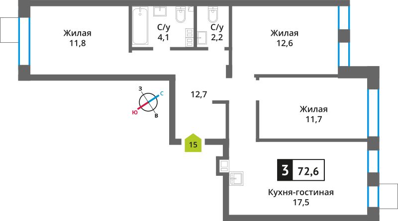 Планировка 72.6 м²