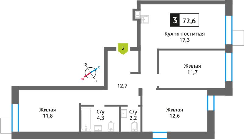 Планировка 72.6 м²