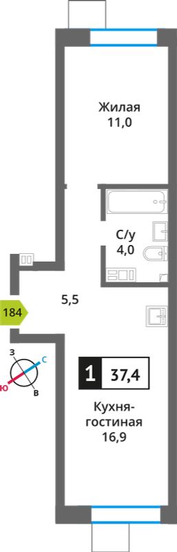Планировка 37.4 м²