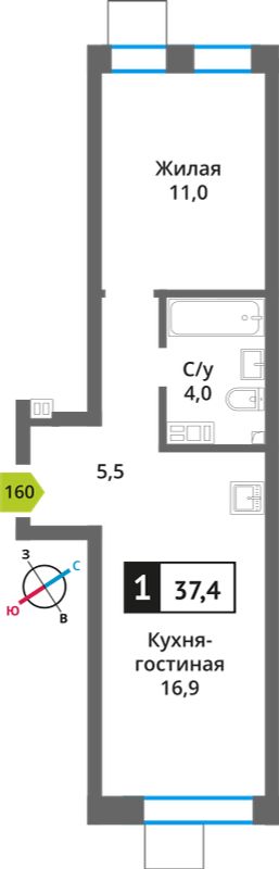 Планировка 37.4 м²