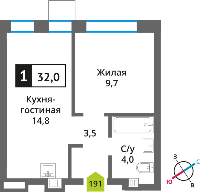 Планировка 32.0 м²