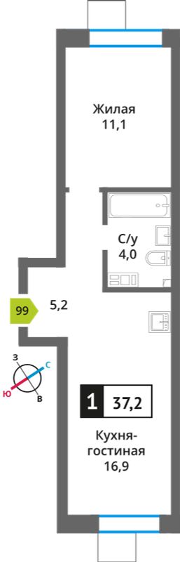 Планировка 37.2 м²