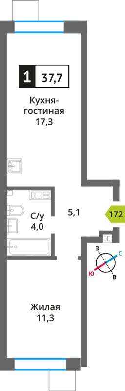 Планировка 37.7 м²