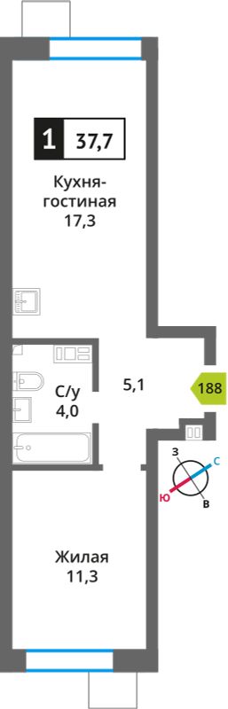 Планировка 37.7 м²