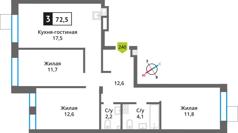 Планировка 72.5 м²