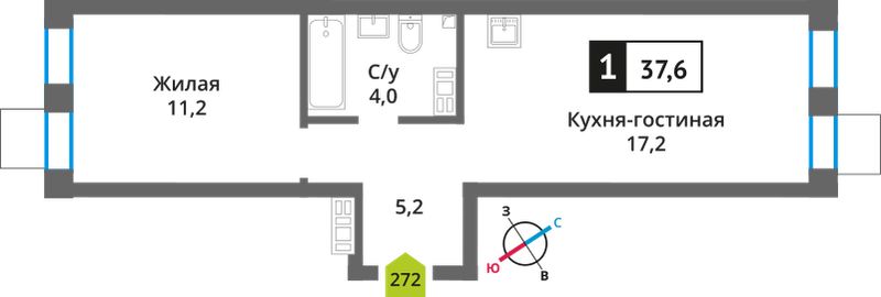Планировка 37.6 м²