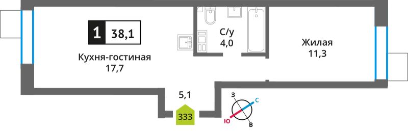 Планировка 38.1 м²