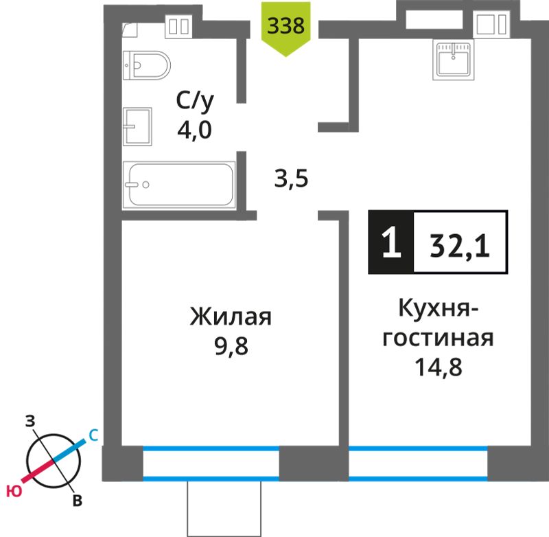Планировка 32.1 м²