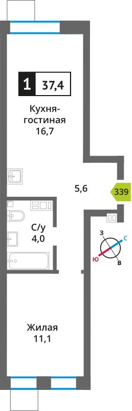 Планировка 37.4 м²