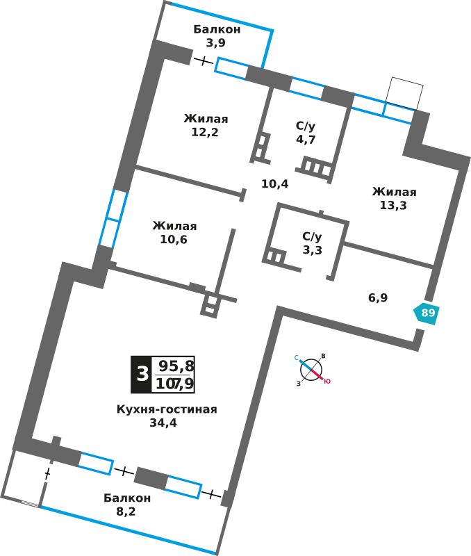 Планировка 95.8 м²