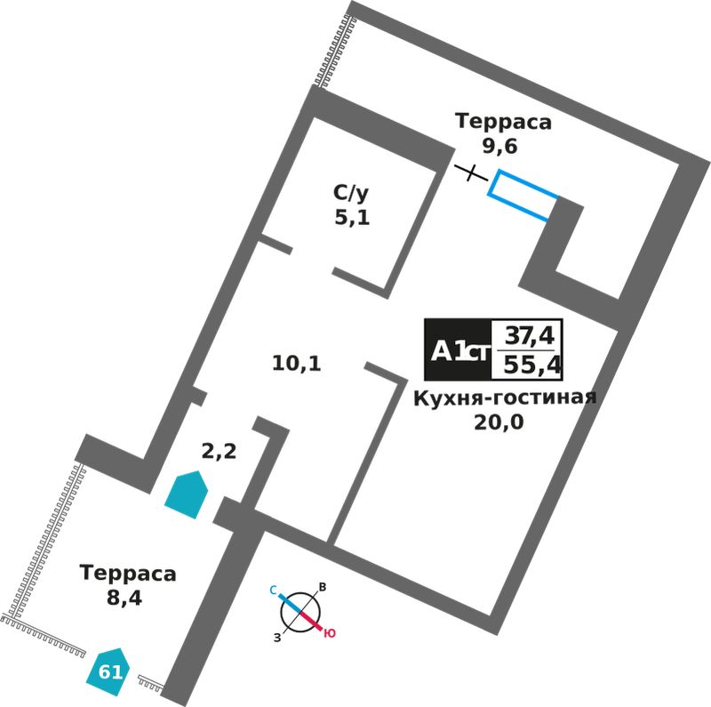 Планировка 55.4 м²