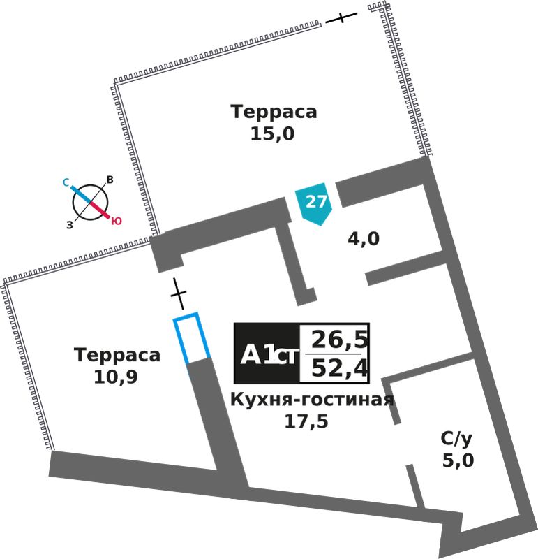 Планировка 52.4 м²