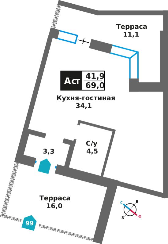 Планировка 69.0 м²
