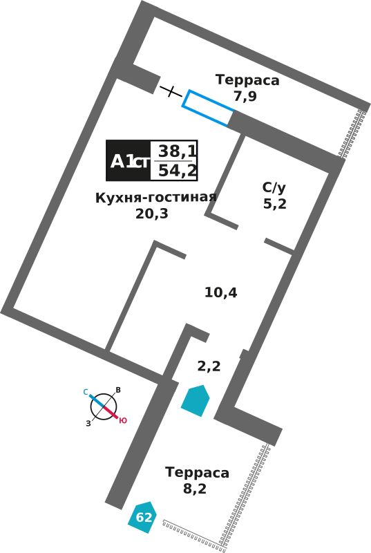 Планировка 54.2 м²