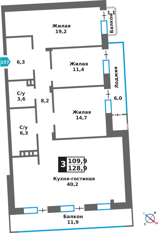 Планировка 109.9 м²