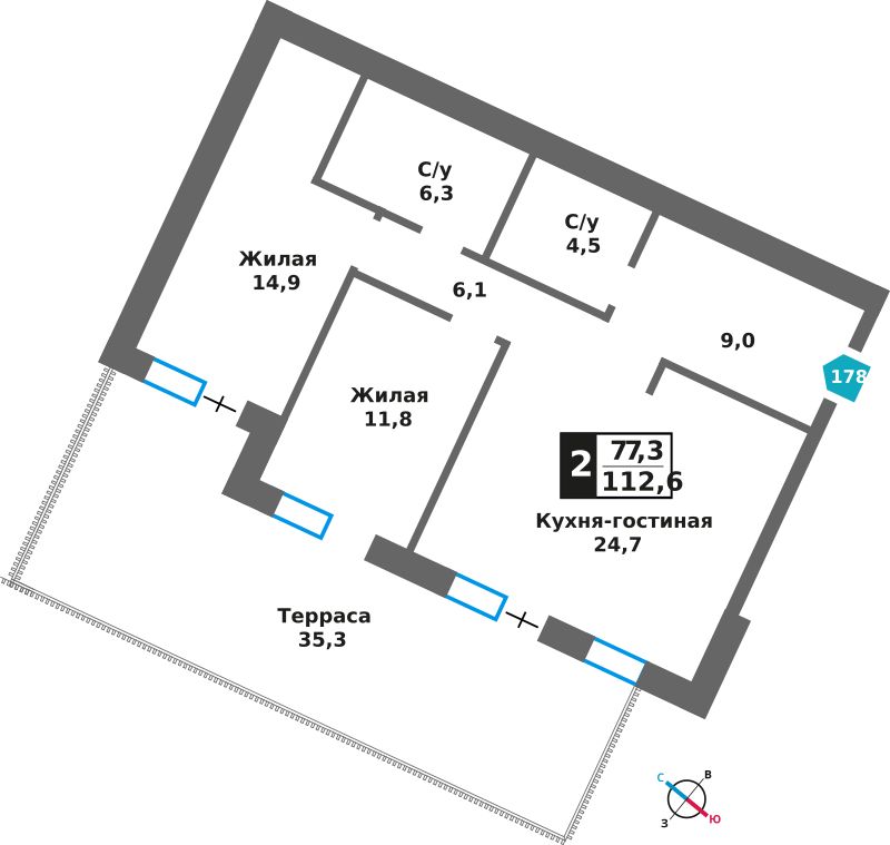 Планировка 77.3 м²